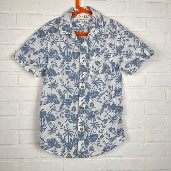 Tucker + Tate Short Sleeve Button Down Shirt blue white floral size large 10/12 - Picture 1 of 10